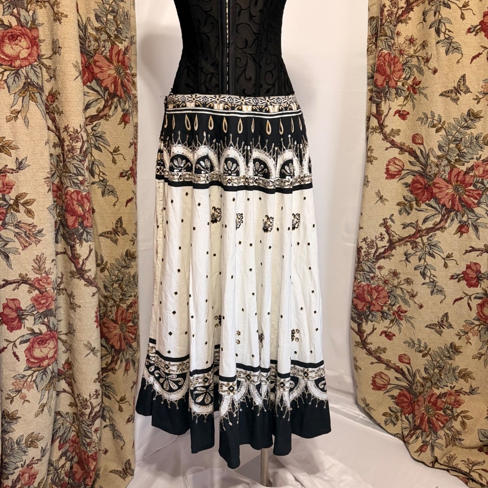 Magic Black and White Sequin Embellished Boho Maxi Skirt with gorgeous detailing